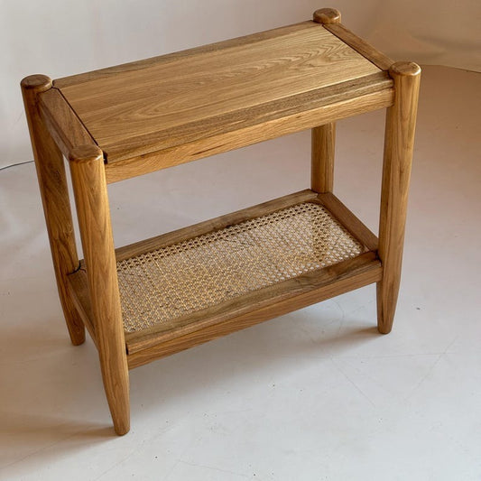 End Table with Rattan Shelf Minimalist Wooden Side Table for Bathroom