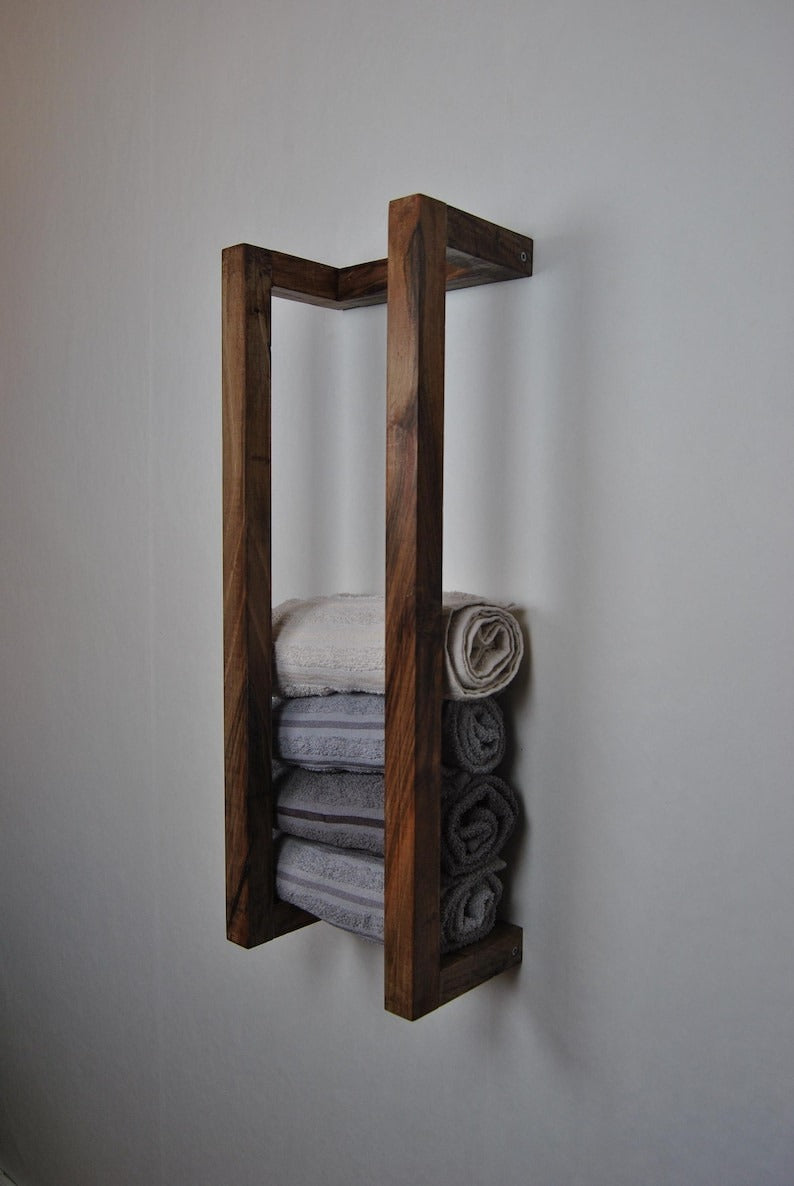 Handmade Wooden Towel Rack: Rustic Wall-Mounted Bathroom Decor