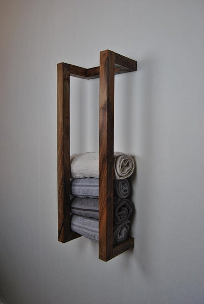 Handmade Wooden Towel Rack: Rustic Wall-Mounted Bathroom Decor