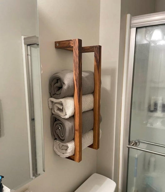 Handmade Wooden Towel Rack: Rustic Wall-Mounted Bathroom Decor