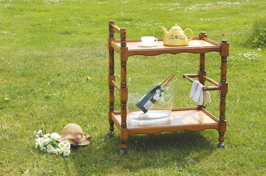 Vintage French Wood Bar Cart – Rolling Serving Trolley & Side Table