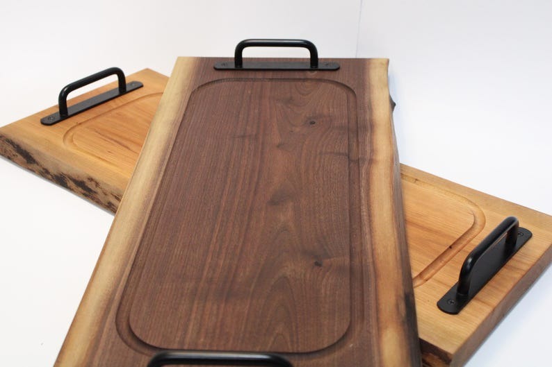 Handmade Wooden Serving Tray, Live Edge Wood, Real Hardwood, Cutting Board