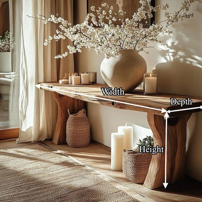 Rustic Live Edge Entryway Bench – Solid Wood Console Table with Shoe Rack, Farmhouse Hallway Drop Zone Seating