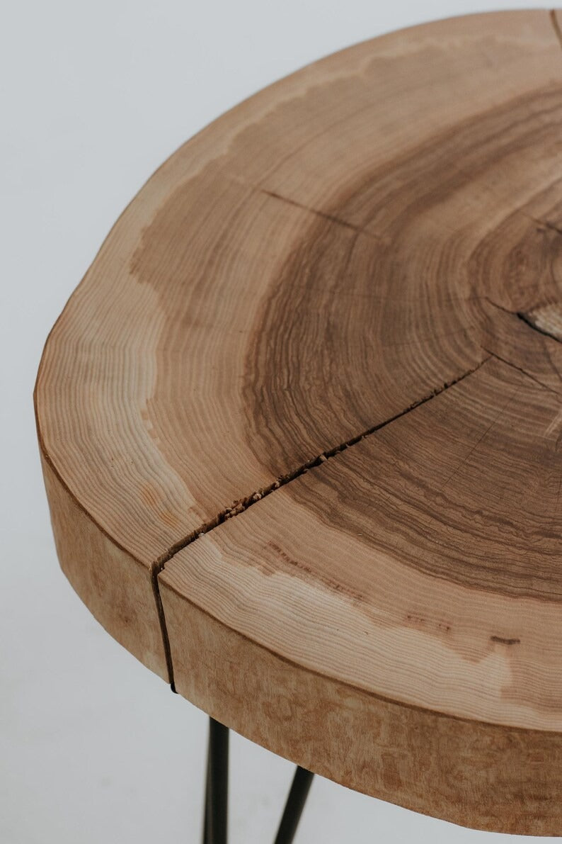 Handmade Sheesham Wood Live Edge Coffee Table - Metal Legs, Rustic Style