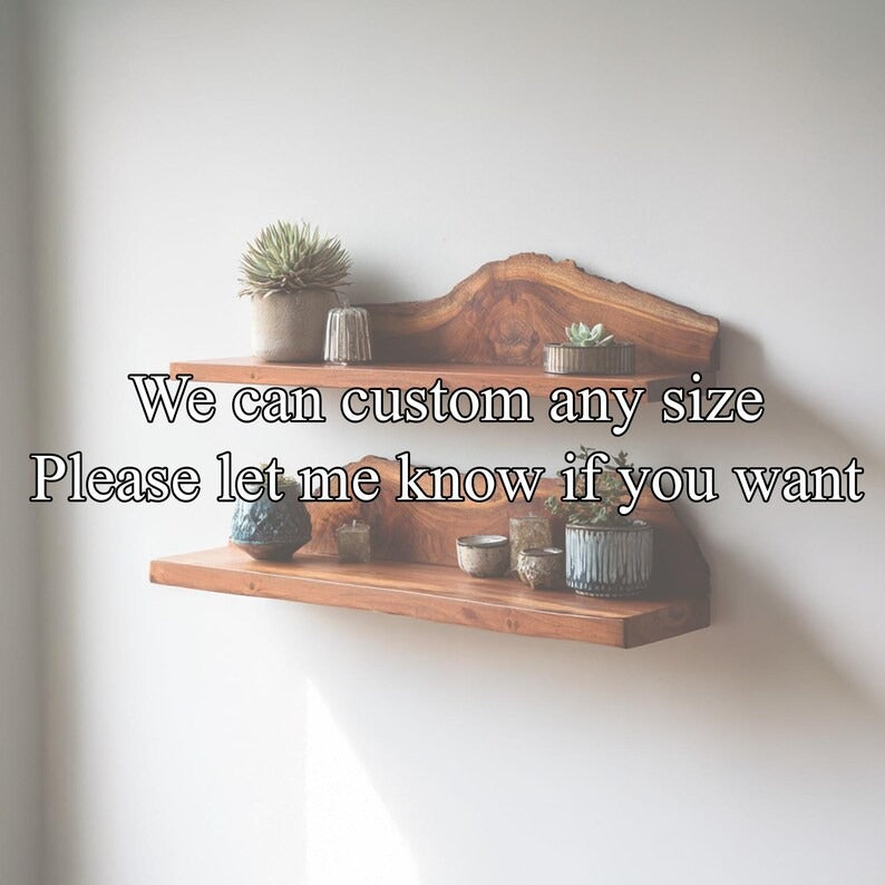 Live Edge Floating Shelf – Custom Handmade Wood Shelves, Rustic Wall Décor, Plant & Display Bookshelf Gift