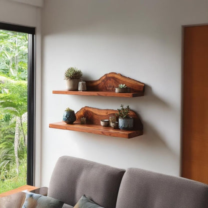 Live Edge Floating Shelf – Custom Handmade Wood Shelves, Rustic Wall Décor, Plant & Display Bookshelf Gift