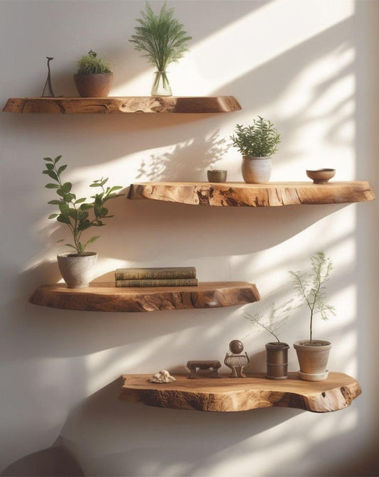 Live Edge Sheesham Root Floating Shelf – Rustic Wood Wall Shelf for Plants, Book, Bathroom, Bedroom, Kitchen, Living Room