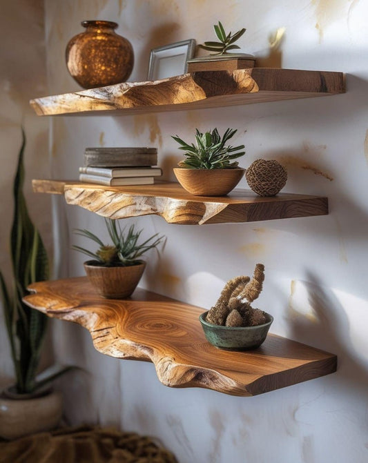 Live Edge Sheesham Root Floating Shelf – Rustic Wood Wall Shelf for Plants, Book, Bathroom, Bedroom, Kitchen, Living Room