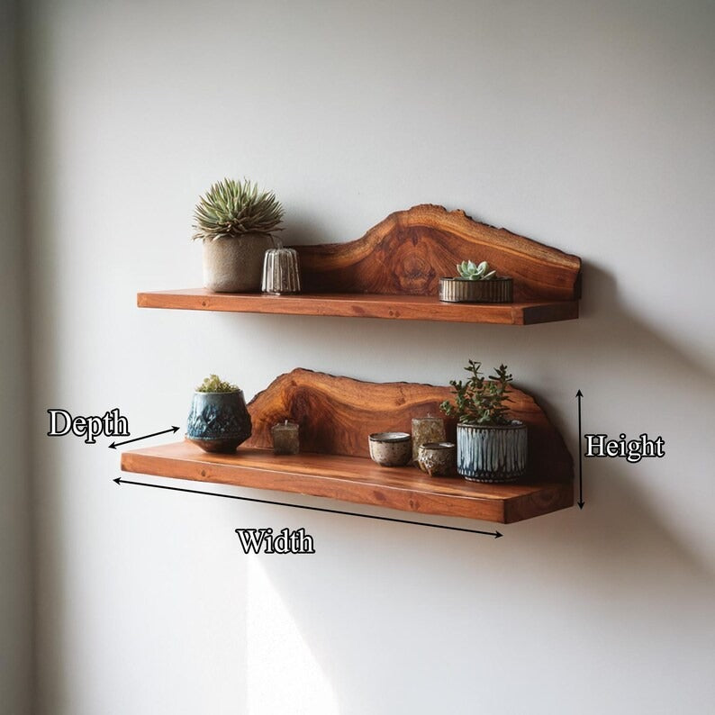 Live Edge Floating Shelf – Custom Handmade Wood Shelves, Rustic Wall Décor, Plant & Display Bookshelf Gift