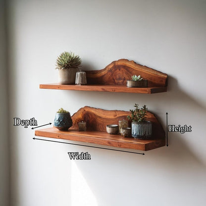 Live Edge Floating Shelf – Custom Handmade Wood Shelves, Rustic Wall Décor, Plant & Display Bookshelf Gift