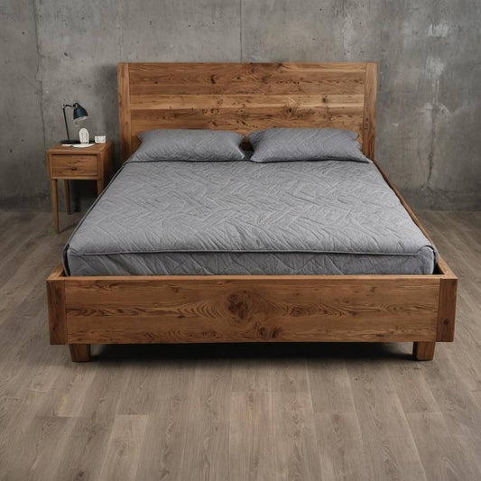 Solid Sheesham Wood Bed Frame with Natural Live Edge Headboard – Handmade Rustic Modern Bedroom Furniture