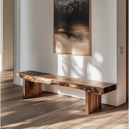 Handmade Live Edge Sheesham Bench: Rustic Solid Wood Seating