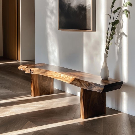 Handmade Live Edge Sheesham Bench: Rustic Solid Wood Seating