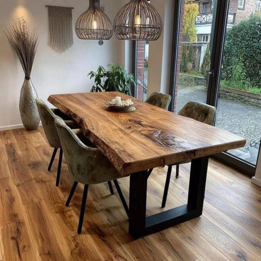 Solid Sheesham Dining Table – Live Edge Rustic Kitchen Table – Custom Size Wood Table