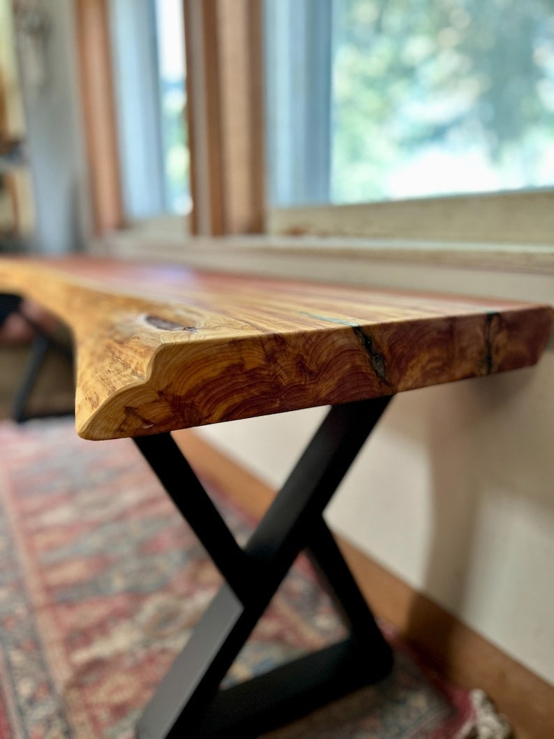 Live Edge Sheesham Wood Bench – Handmade Solid Wood Seating, Rustic Modern Entryway & Dining Bench