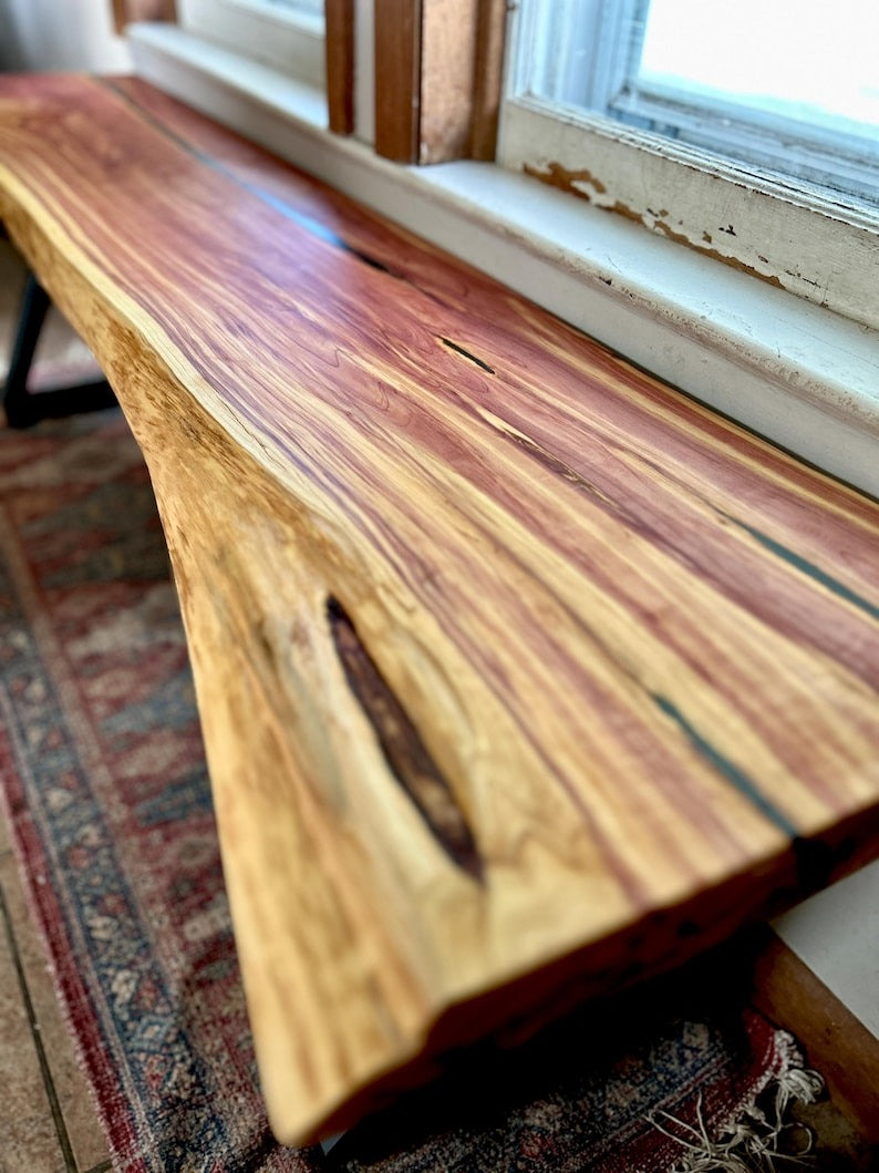 Live Edge Sheesham Wood Bench – Handmade Solid Wood Seating, Rustic Modern Entryway & Dining Bench