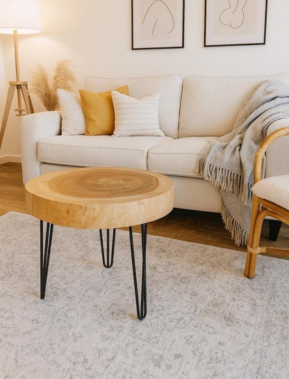 Handmade Sheesham Wood Live Edge Coffee Table - Metal Legs, Rustic Style