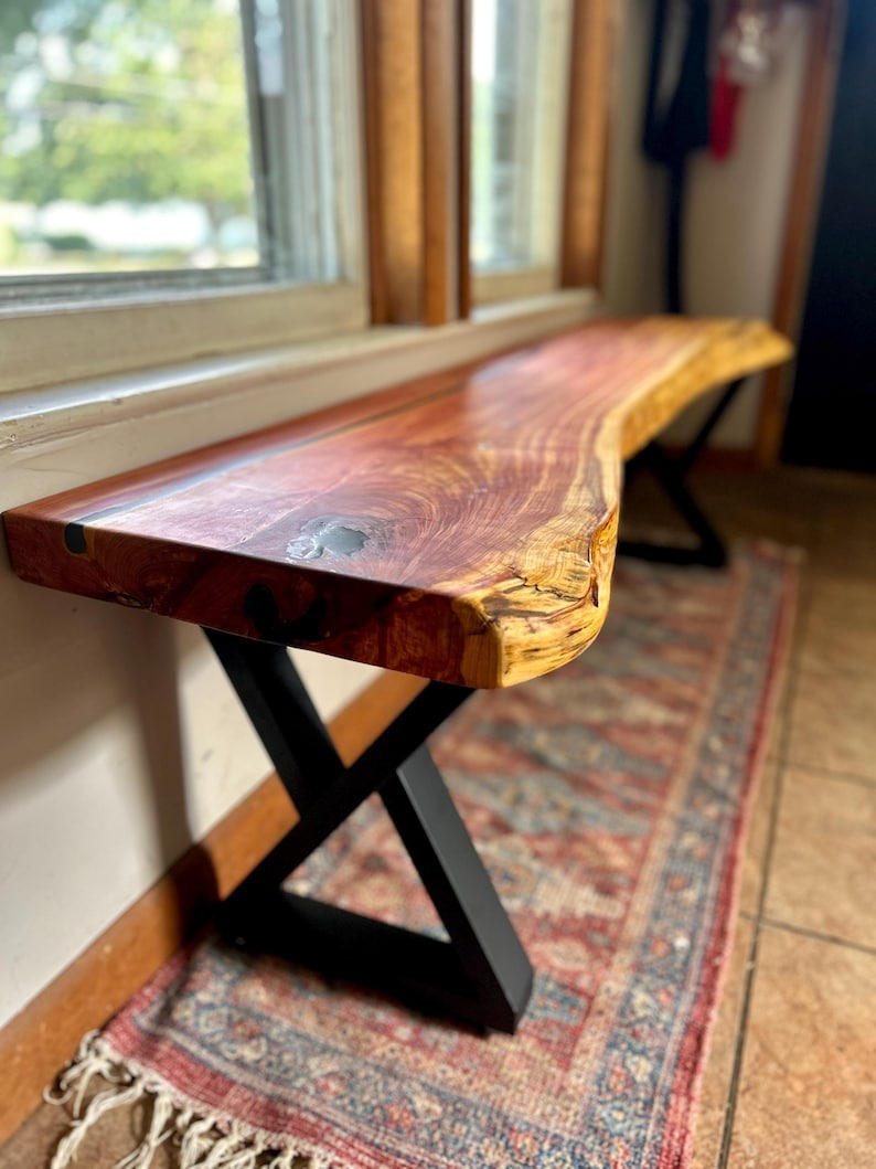 Live Edge Sheesham Wood Bench – Handmade Solid Wood Seating, Rustic Modern Entryway & Dining Bench