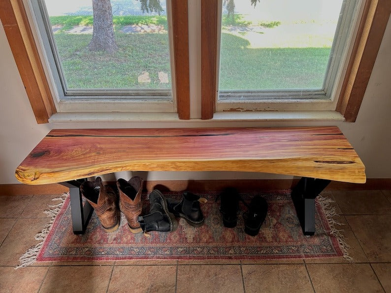 Live Edge Sheesham Wood Bench – Handmade Solid Wood Seating, Rustic Modern Entryway & Dining Bench
