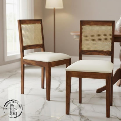 Handcrafted Solid Wood Dining Chairs with Cane Backrest