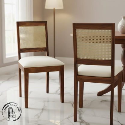 Handcrafted Solid Wood Dining Chairs with Cane Backrest