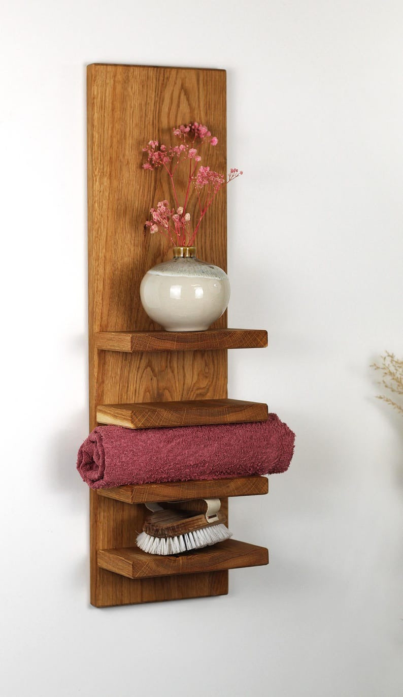 Sheesham Wood Towel Rack Wall Shelf – Bathroom Storage & Organizer