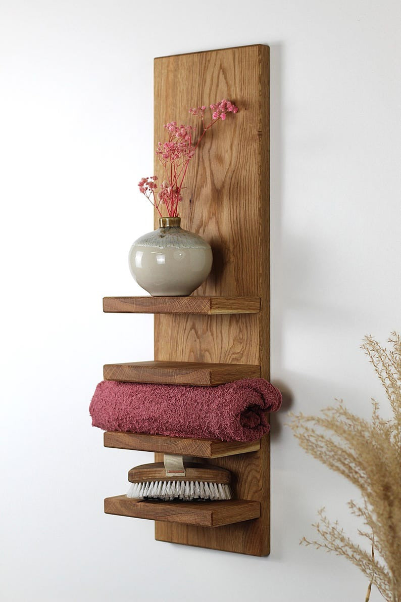 Sheesham Wood Towel Rack Wall Shelf – Bathroom Storage & Organizer