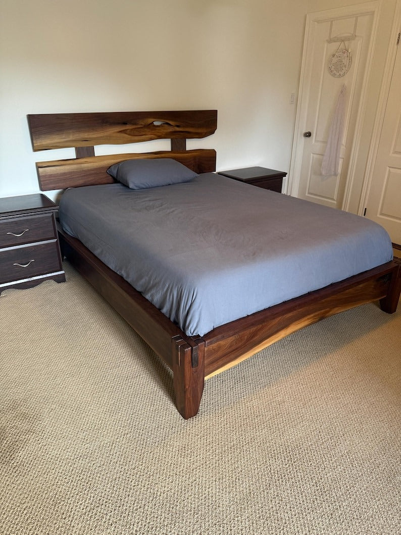 Handmade Solid Sheesham Wood Bed Frame – Rustic Live Edge Bedroom Furniture, Natural Wooden Bed with Timeless Craftsmanship