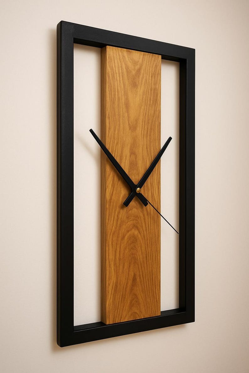 Wooden Wall Clock with Metal Frame