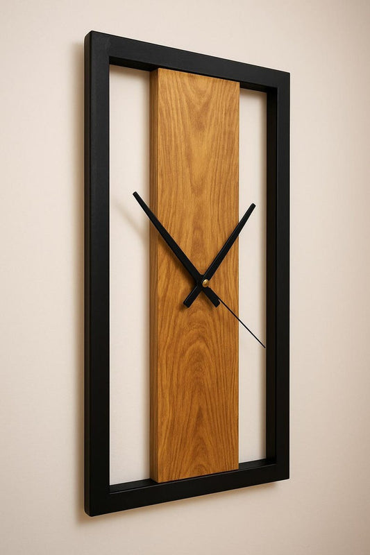 Wooden Wall Clock with Metal Frame