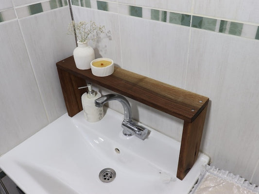 Sheesham Wood Over-the-Sink Shelf: Bathroom & Kitchen Organizer