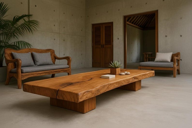 Handcrafted Live Edge Sheesham Wood Coffee Table – Reclaimed Solid Wood, Modern Rustic Living Room Furniture