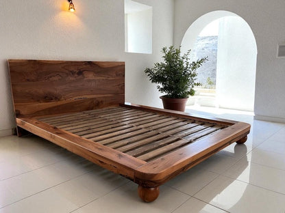 Solid Sheesham Wood Bed Frame – Custom Handmade Platform Bed, Rustic Modern Bedroom Furniture