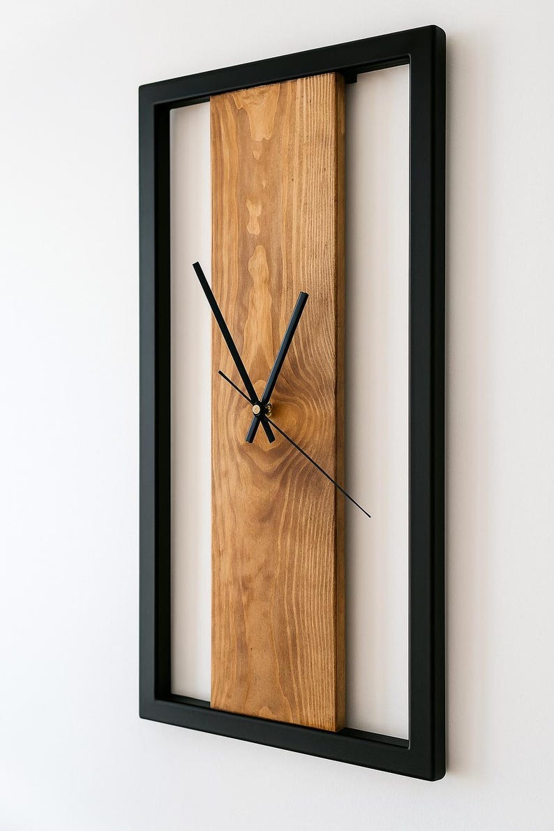 Wooden Wall Clock with Metal Frame