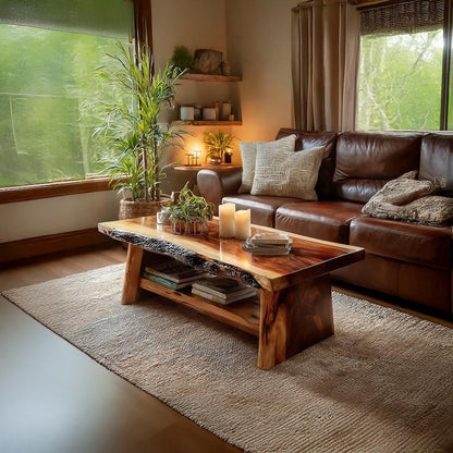 Handcrafted Solid Wood Central Table – Modern Rustic Coffee Table for Living Room, Natural Wood Furniture