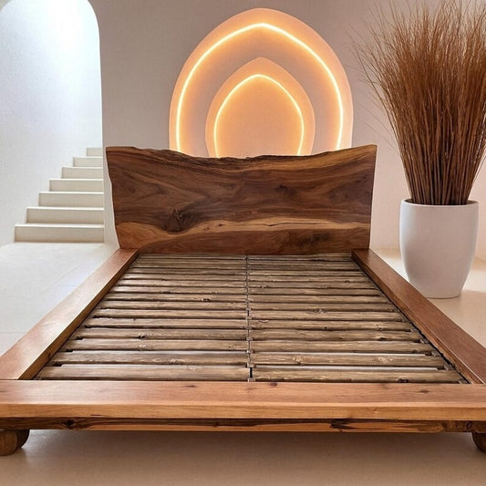 Solid Sheesham Wood Bed Frame – Custom Handmade Platform Bed, Rustic Modern Bedroom Furniture