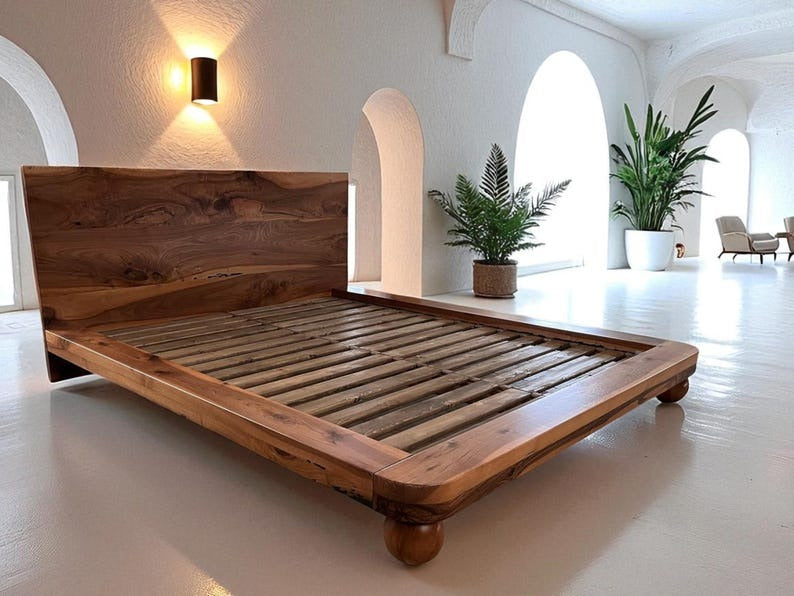 Solid Sheesham Wood Bed Frame – Custom Handmade Platform Bed, Rustic Modern Bedroom Furniture