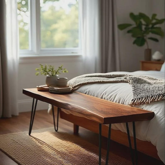 Handmade Live Edge Sheesham Bench – Solid Wood, Metal Legs