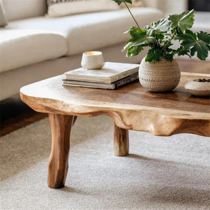 Live Edge Farmhouse Coffee Table – Handmade Solid Wood Rustic Center Table, Natural Wood Living Room Furniture