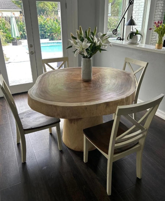 Live Edge Round Dining Table – Solid Sheesham Wood Pedestal Table – Rustic Breakfast Nook Table