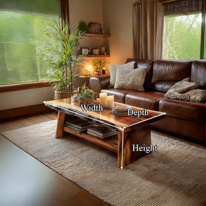 Handcrafted Solid Wood Central Table – Modern Rustic Coffee Table for Living Room, Natural Wood Furniture