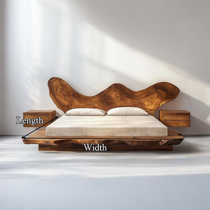 Solid Sheesham Wood Bed with Headboard & Nightstands