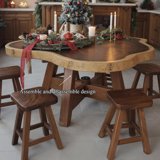 Live Edge Solid Wood Dining Table – Handcrafted Organic Sheesham Table, Rustic Modern Furniture