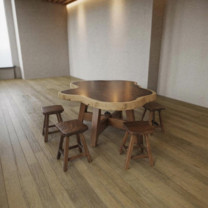 Live Edge Solid Wood Dining Table – Handcrafted Organic Sheesham Table, Rustic Modern Furniture