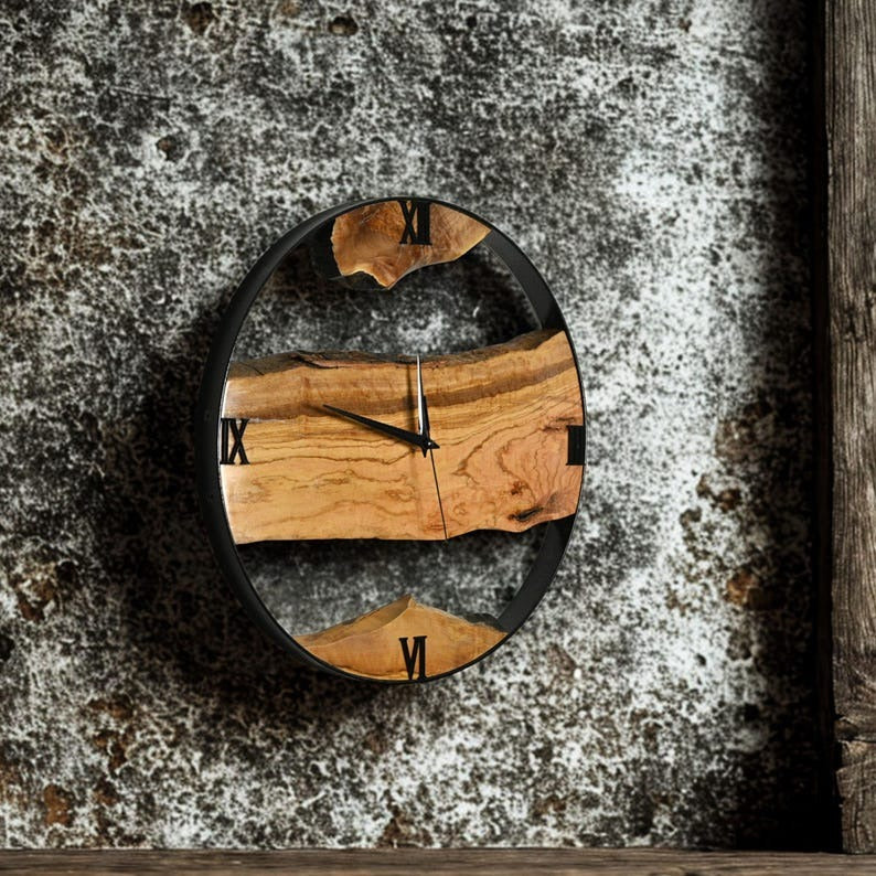 Solid Wood Wall Clock, Handmade Rustic Modern Timepiece, Natural Live Edge Home Decor