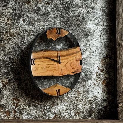 Solid Wood Wall Clock, Handmade Rustic Modern Timepiece, Natural Live Edge Home Decor