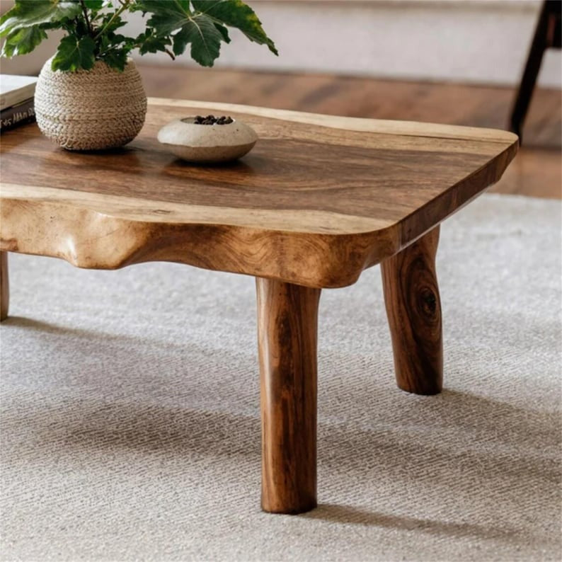 Live Edge Farmhouse Coffee Table – Handmade Solid Wood Rustic Center Table, Natural Wood Living Room Furniture