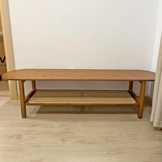Bamboo Rattan Bench TV stand long rattan shelf