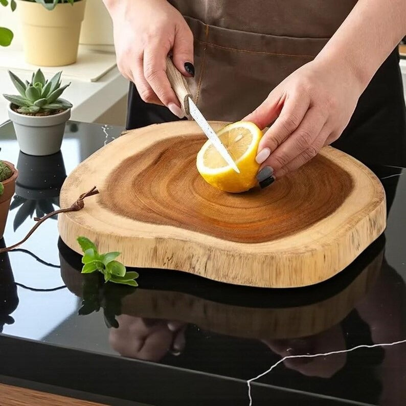 Handcrafted Sheesham Wood Rustic Chopping Board & Live Edge Serving Tray – Natural Solid Wood Kitchen Board