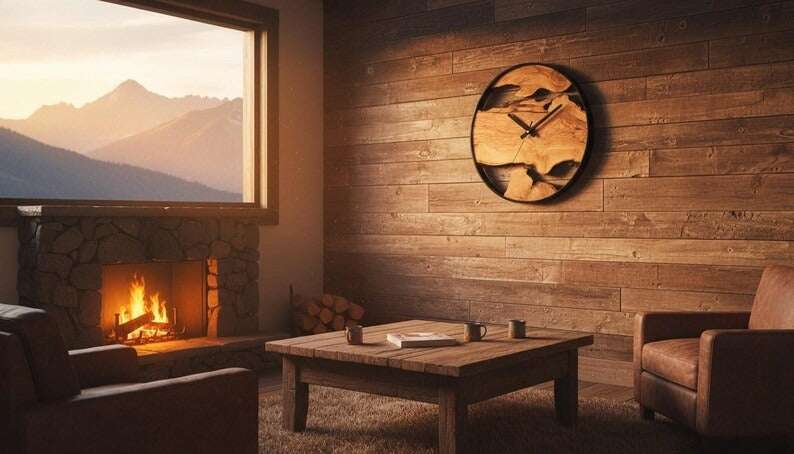 Sheesham Wood Wall Clock, Live Edge Handmade Rustic Decor